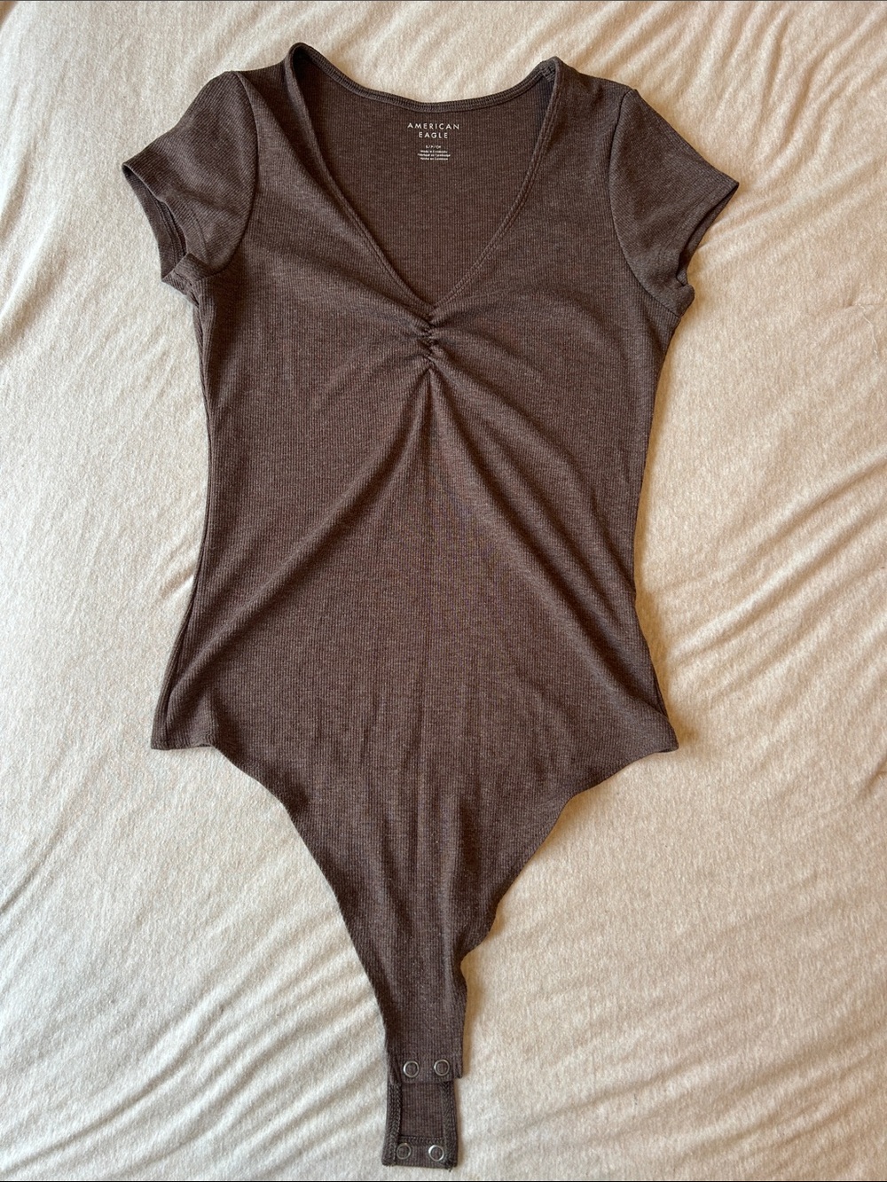 American Eagle Ribbed Brown Scoop Neck Bodysuit